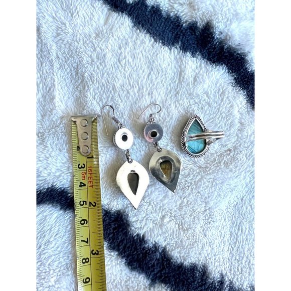 925 Super Flash Labradorite Earrings + Ring Set - Picture 4 of 8